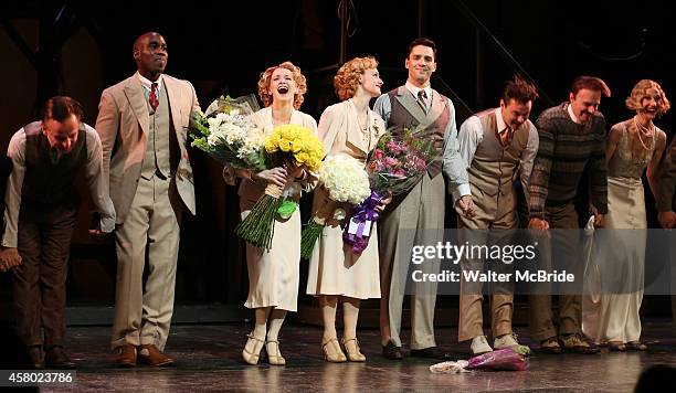 Robert Joy, David St. Louis, Emily Padgett, Erin Davie, Ryan Silverman and Matthew Hydzik with the cast during the first Broadway preview Curtain...