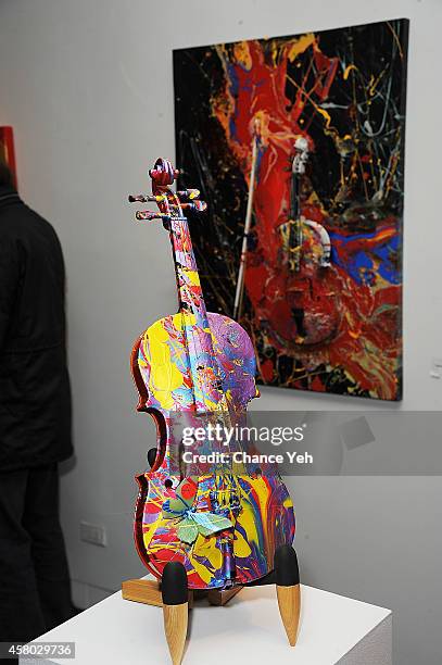 Atmosphere view of artwork on display at Aelita Andre Exhibit Opening Night at Gallery 151 on October 28, 2014 in New York City.