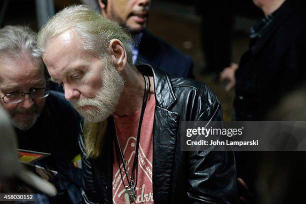 Gregg Allman of the Allman Brothers Band signs autographs in New York, NY at The Beacon Theatre on October 28, 2014 in New York City.