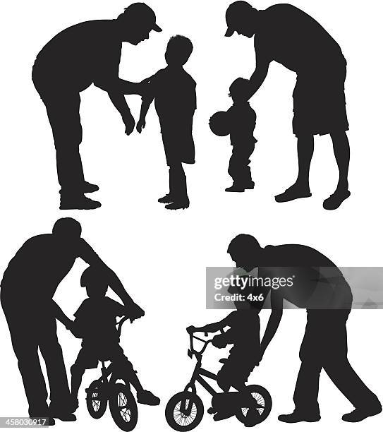 stockillustraties, clipart, cartoons en iconen met child with parent - fiets hoed