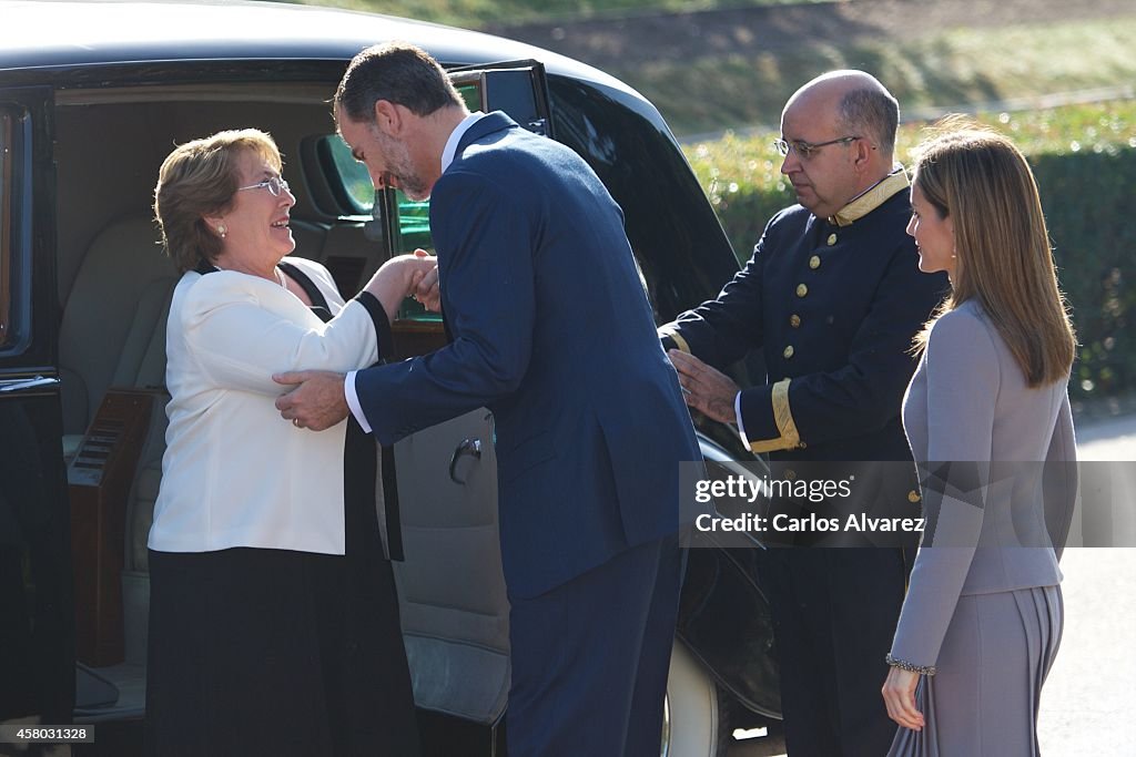 Spanish Royals Recive President of Chile Michelle Bachelet