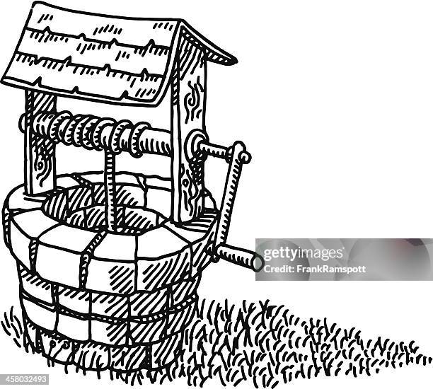 water supply well drawing - irrigation system stock illustrations