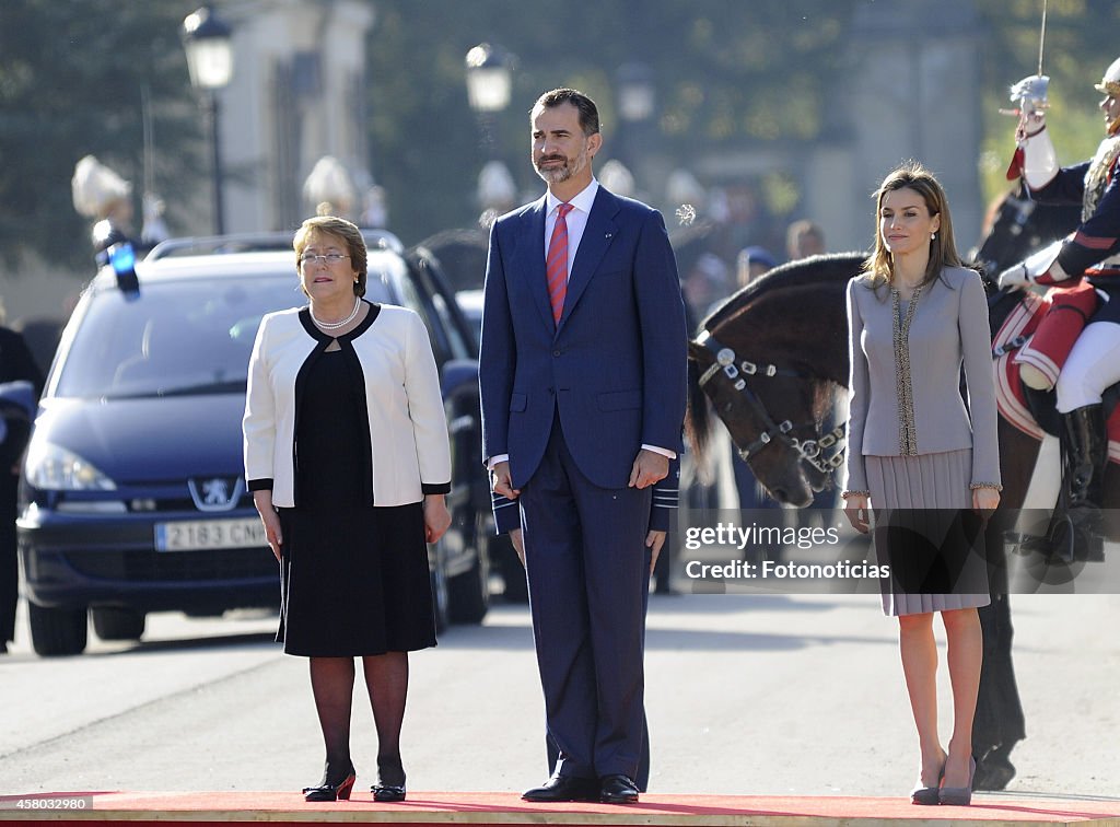 Spanish Royals Receive President of Chile Michelle Bachelet