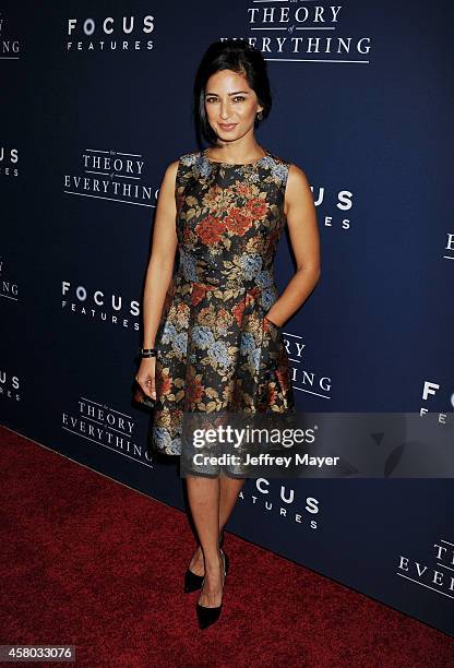 Actress Aarti Mann arrives at the Los Angeles premiere of 'The Theory Of Everything' at the AMPAS Samuel Goldwyn Theater on October 28, 2014 in...