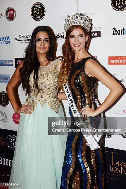 Miss Universe Spain 2013, Patricia Yurena Rodriguez , crowns Miss Universe Spain 2014 Desiree Cordero at Bodevil Theatre on October 28, 2014 in...