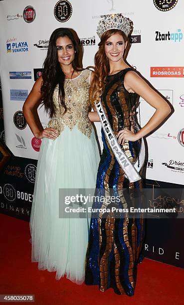 Miss Universe Spain 2013, Patricia Yurena Rodriguez , crowns Miss Universe Spain 2014 Desiree Cordero at Bodevil Theatre on October 28, 2014 in...