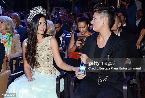 Miss Universe Spain 2013, Patricia Yurena Rodriguez and her girlfriend the singer Vanessa Klein at Bodevil Theatre on October 28, 2014 in Madrid,...