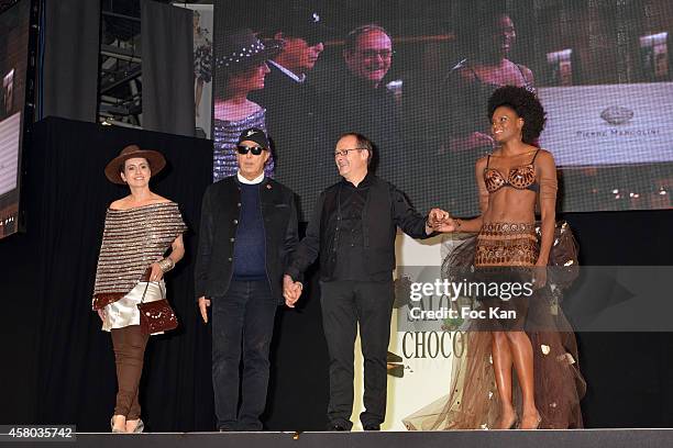 Sophie Jovillard, Gilles Dufour, Paul Hevin and Muriel Hurtis attend the 'Salon Du Chocolat - Chocolate Fair -: 20th Anniversary' At the Parc des...