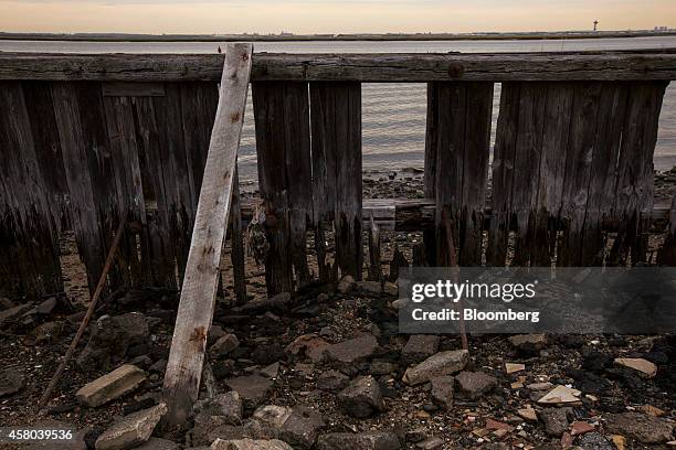 Bulkhead, still damaged from Hurricane Sandy in 2012, stands on Beach 96th Street at Jamaica Bay in Averne on the Rockaway peninsula in the Queens...