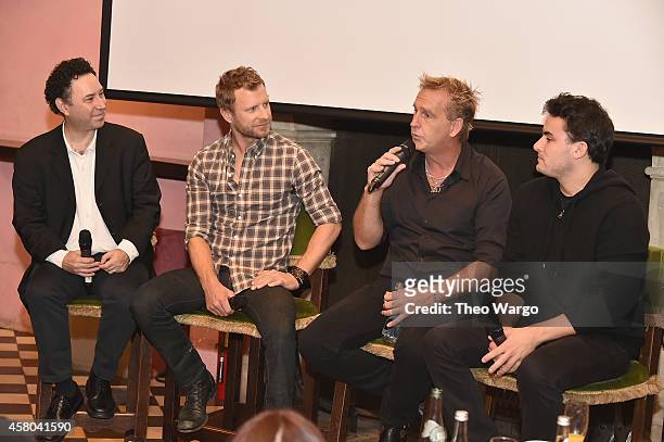Alan Light, Dierks Bentley, Brian O'Connell and Jordan Wolowitz attend the Live Nation And Founder's Entertainment Press Conference With Dierks...