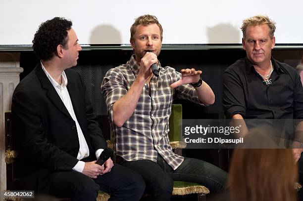 Alan Light, Dierks Bentley, and Live Nation president of Country Touring Brian O'Connell attend the Live Nation and Founders Entertainment Press...