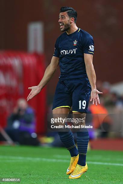 Graziano Pelle of Southampton celebrates scoring the opening goal during the Capital One Cup Fourth Round match between Stoke City and Southampton at...