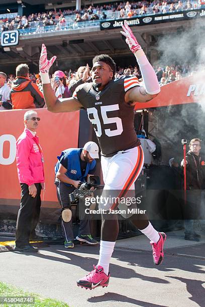 Defensive end Armonty Bryant of the Cleveland Browns during the player introduction prior to the game against the Pittsburgh Steelers at FirstEnergy...