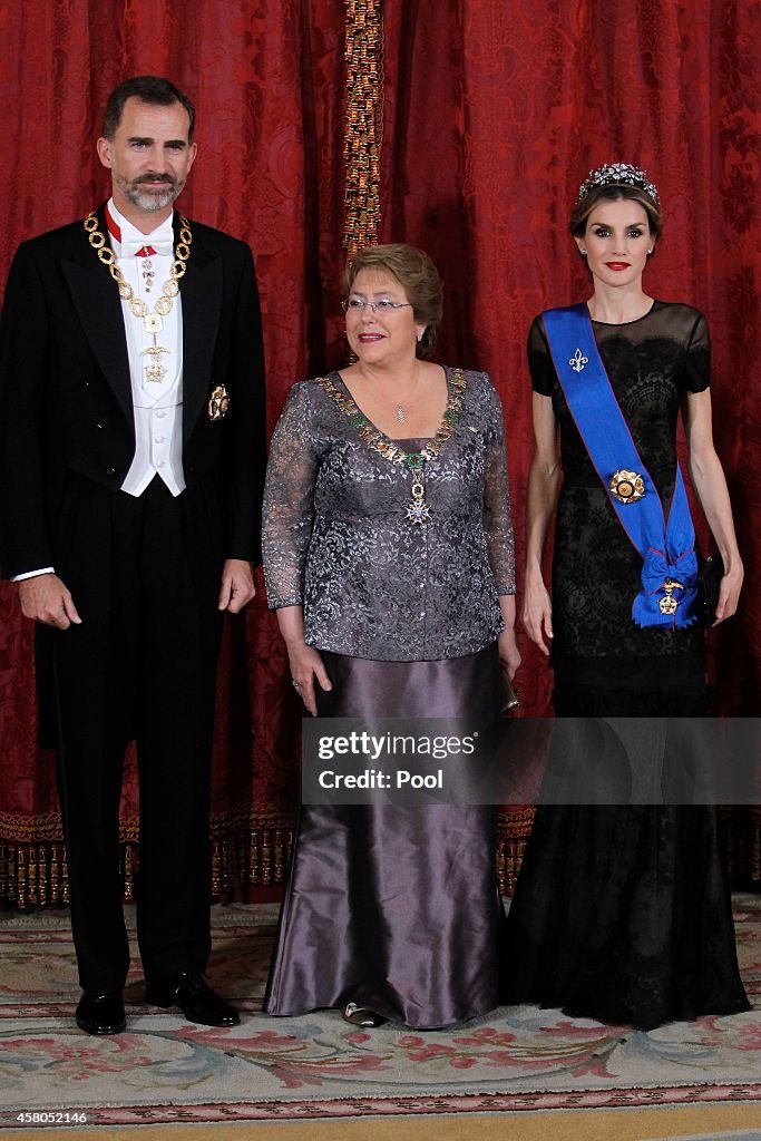 Spanish Royals and President Of Chile Attend a Gala Dinner