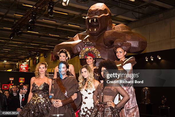 Ingrid Chauvin, Adeline Blondieau, artist sculptor Richard Orlinski, Aida Touihri, Clara Morgane, Laurence Roustandjee and Aurelie Konate pose in the...