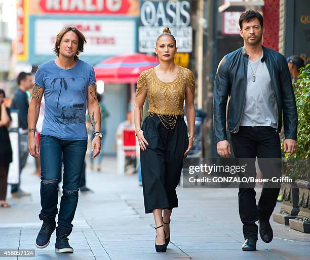 Keith Urban, Jennifer Lopez and Harry Connick, Jr. Are seen taping for "American Idol" on October 29, 2014 in Los Angeles, California.