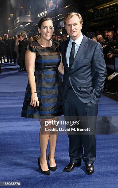 Emma Thomas and Christopher Nolan attend the European premiere of "Interstellar" at the Odeon Leicester Square on October 29, 2014 in London, England.