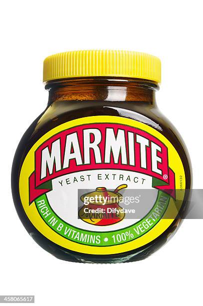 marmite in glass jar - marmite stock pictures, royalty-free photos & images