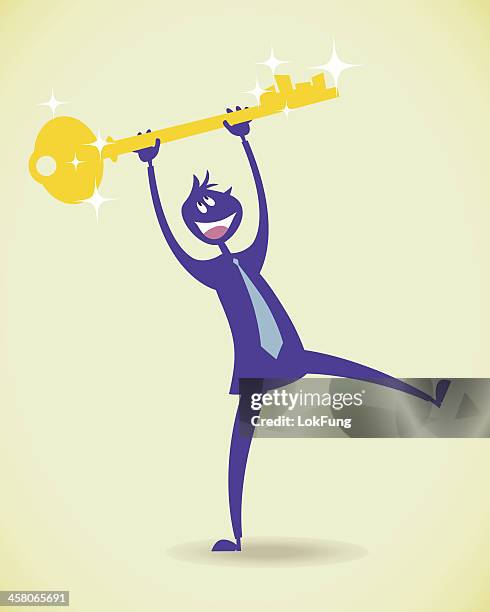 man holding the key - picking up keys stock illustrations