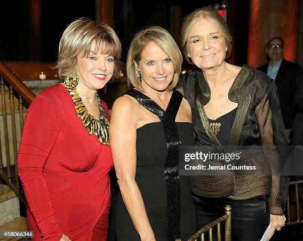 Pat Mitchell, Katie Couric, and Gloria Steinem pose onstage at the 2014 Women's Media Awards at Capitale on October 29, 2014 in New York City.