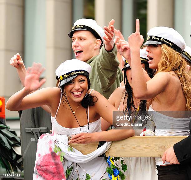 young swedish students celebrating graduation - graduation sweden stock pictures, royalty-free photos & images
