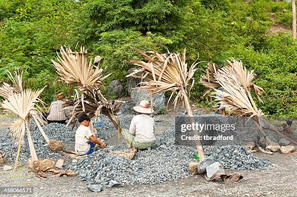 women and children working at a quarry - kampot stock pictures, royalty-free photos & images