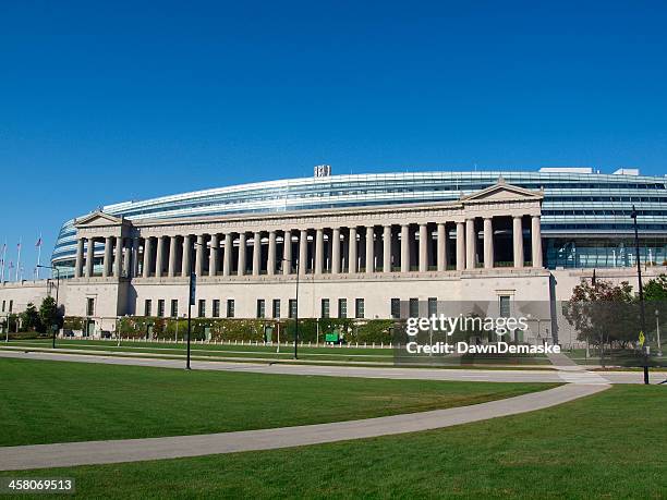 soldier field football stadium - bright chicago city lights stock pictures, royalty-free photos & images