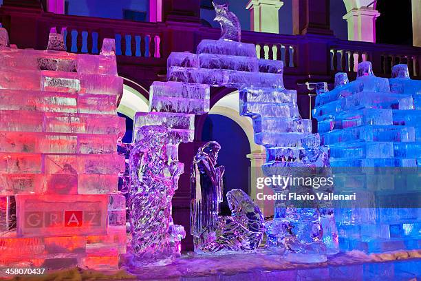 ice nativity scene, graz - graz austria stock pictures, royalty-free photos & images