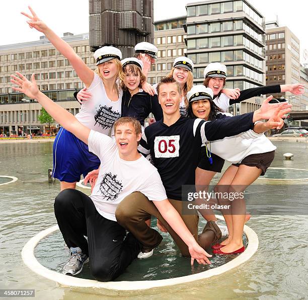 young swedish students celebrating graduation - graduation sweden stock pictures, royalty-free photos & images