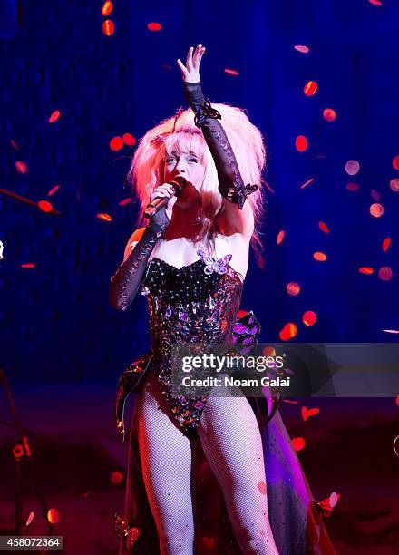 Lena Hall performs on stage during the curtain call of "Hedwig And The Angry Inch" at Belasco Theatre on October 29, 2014 in New York City.