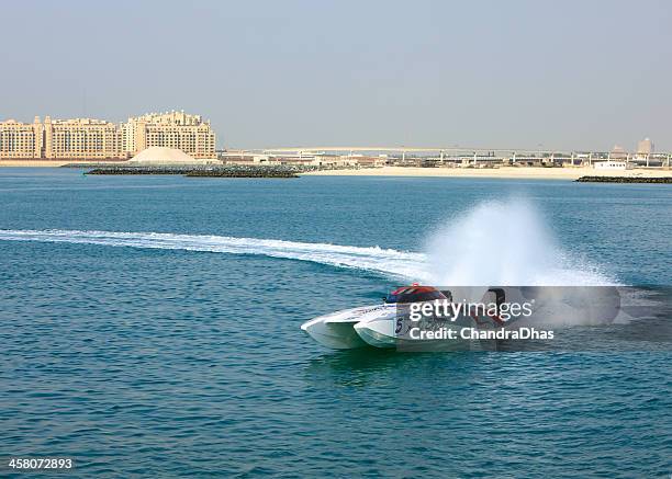 dubai uae -  speedboat: the spirit of abu dhabi - power boat stock pictures, royalty-free photos & images