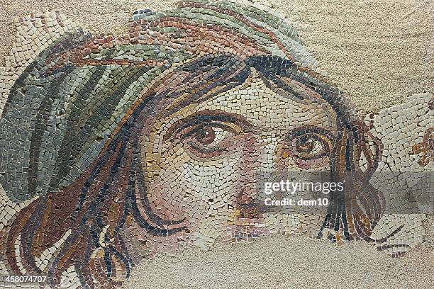 the gypsy girl mosaic - mosaic greek stock pictures, royalty-free photos & images