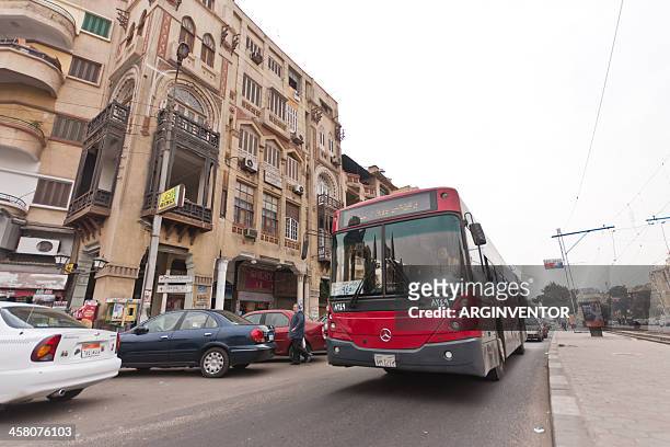 public bus in heliopolis, cairo - cairo traffic stock pictures, royalty-free photos & images