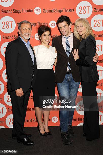 Tony Plana, America Ferrera, Michael Urie and Judith Light attend "Lips Together, Teeth Apart" opening night after party at Four at Yotel on October...