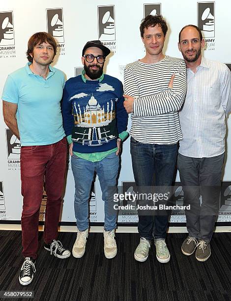 Andy Ross, Tim Nordwind, Damian Kulash and Dan Konopka of OK Go attend The GRAMMY Museum Presents The Drop: OK Go at The GRAMMY Museum on October 29,...