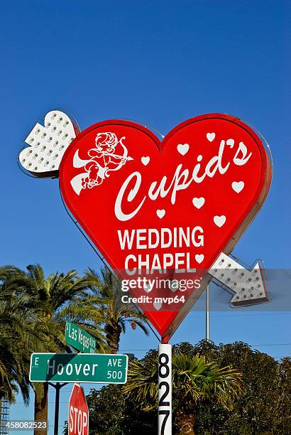 cupid's wedding chapel sign - vegas wedding stock pictures, royalty-free photos & images