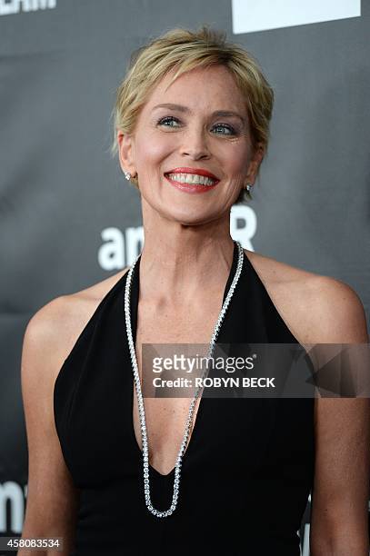 Actress Sharon Stone attends amfARs fifth annual Inspiration Gala in Los Angeles, October 29, 2014 at Milk Studios in Hollywood, California. AFP...