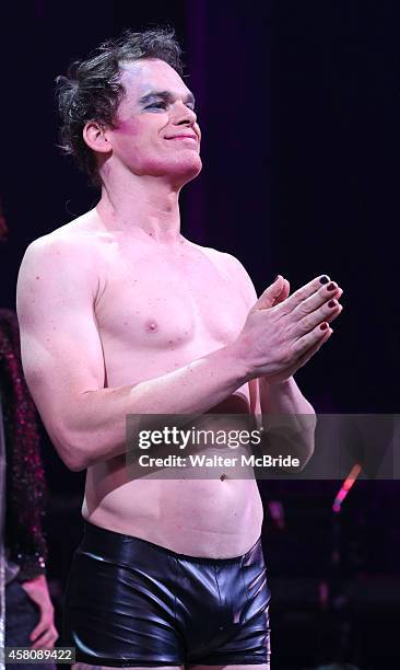 Michael C. Hall during the curtain call as he takes over the role of Hegwig in the Broadway Musical 'Hedwig And The Angry Inch' at Belasco Theatre on...
