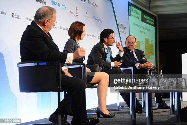 Jesus Reyes, Maria de Lourdes, Francisco Salazar and Vinicio Suro Perez, appear on stage during the INYT/Energy Intelligence Oil & Money Conference -...