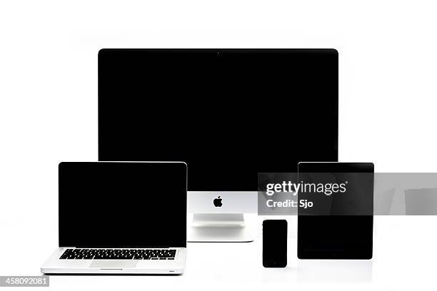 imac, macbook pro, ipad und iphone - iphone stock-fotos und bilder