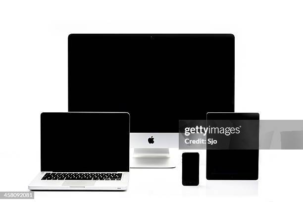 imac, macbook pro, ipad and iphone - apple devices stock pictures, royalty-free photos & images