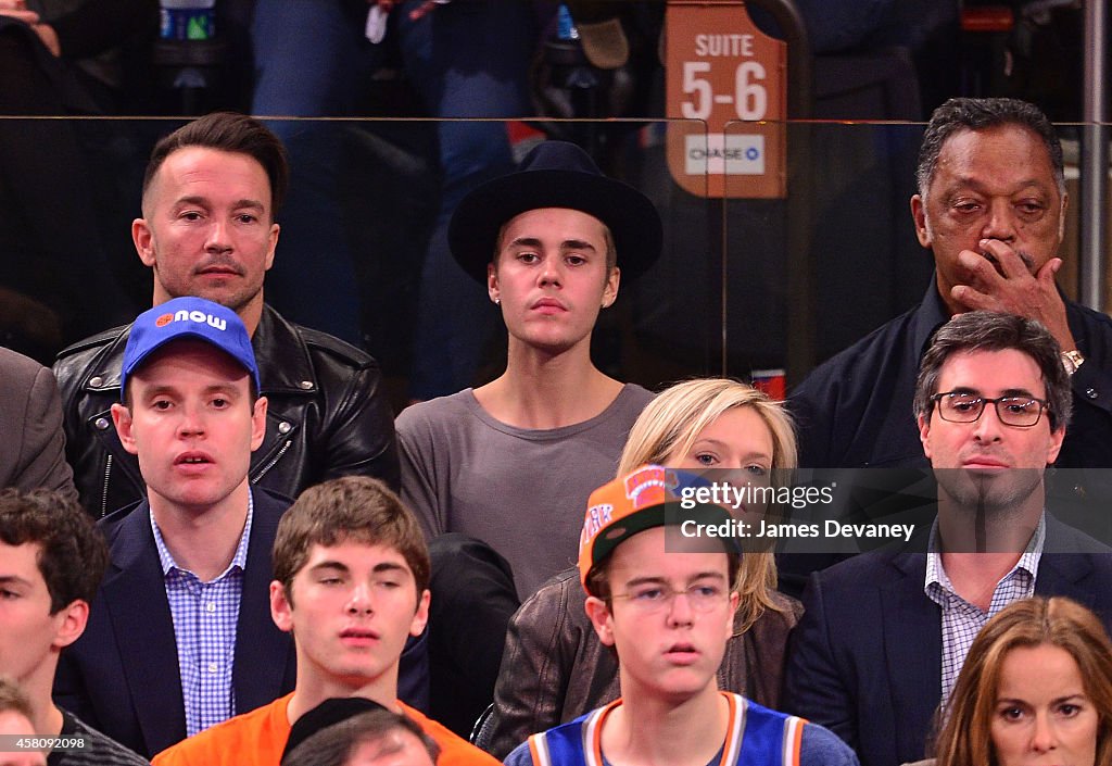 Celebrities Attend The Chicago Bulls Vs New York Knicks Game - October 29, 2014