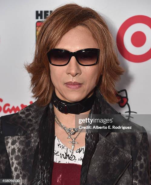 Musician Yoshiki arrives to Hello Kitty Con 2014 Opening Night Party Co-hosted by Target on October 29, 2014 in Los Angeles, California.