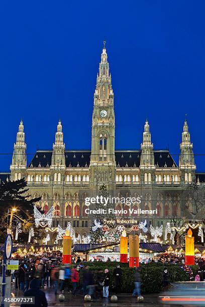 christkindlmarkt at the vienna city hall - vienna town hall stock pictures, royalty-free photos & images