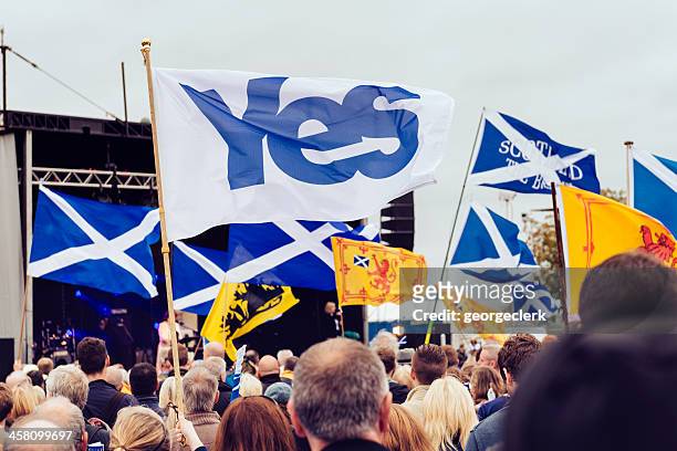 scottish independance rally in edinburgh - referendum stock pictures, royalty-free photos & images