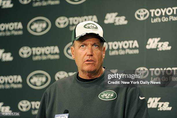 New York Jets head coach Rex Ryan at their training facility in Florham Park, New Jersey.