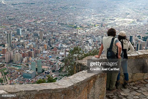 view of bogotá from monserrate - monserrate bogota stock pictures, royalty-free photos & images