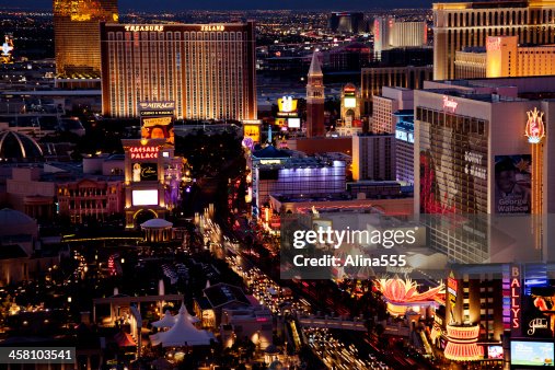 High angle view of Las Vegas Strip at night High angle view of Las Vegas Strip at night