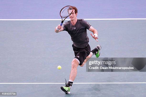 Andy Murray of Great Britain in action against Grigor Dimitrov of Bulgaria during day 4 of the BNP Paribas Masters held at the at Palais Omnisports...