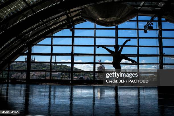 Dancers rehearse on September 1, 2014 at the dance studio inside Lyon's Opera. The 16th edition of the "Biennale de la Danse de Lyon" festival ,...